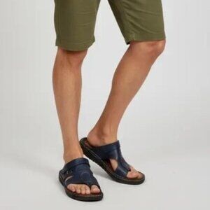 XiuXian Men's Navy Blue/Brown Fashion Leather Flip Flop Slipper Sandal Size 42